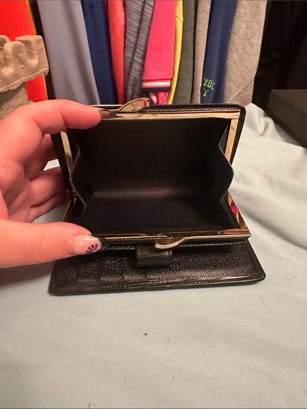 Louis Vuitton Black Textured Leather Card Holder with Red Logo